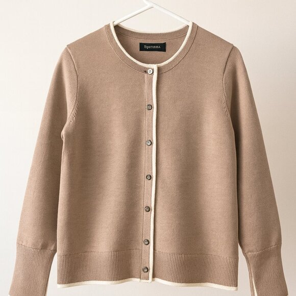 Merokeety Sweaters - MEROKEETY Button Front Button-Down Cardigan Khaki Women Medium Long Sleeve Knit